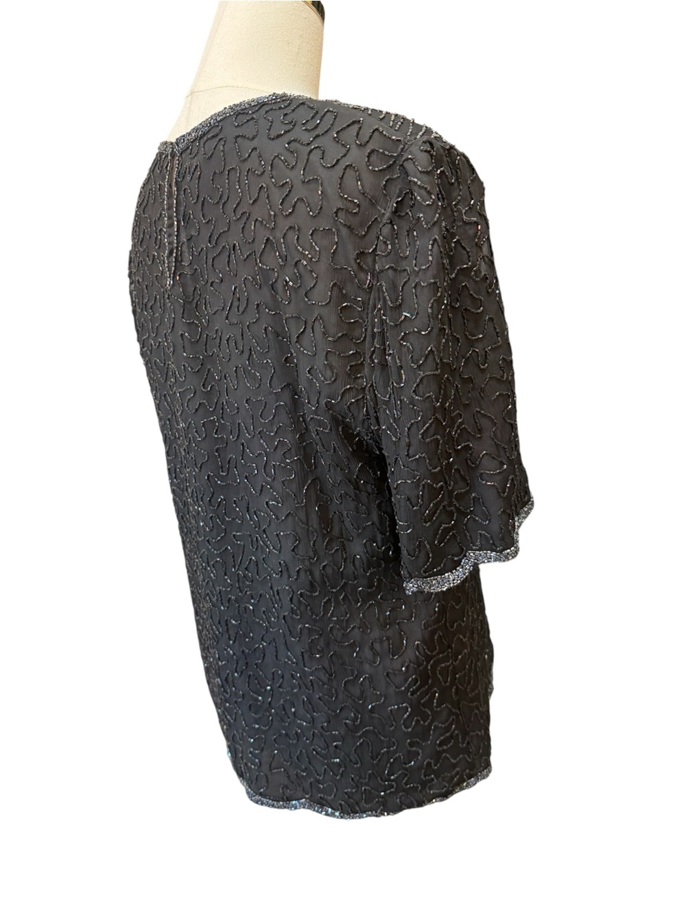 Vintage Brilliante by J.A. Black Silk Beaded Blouse Top Large Art Deco - Picture 7 of 11